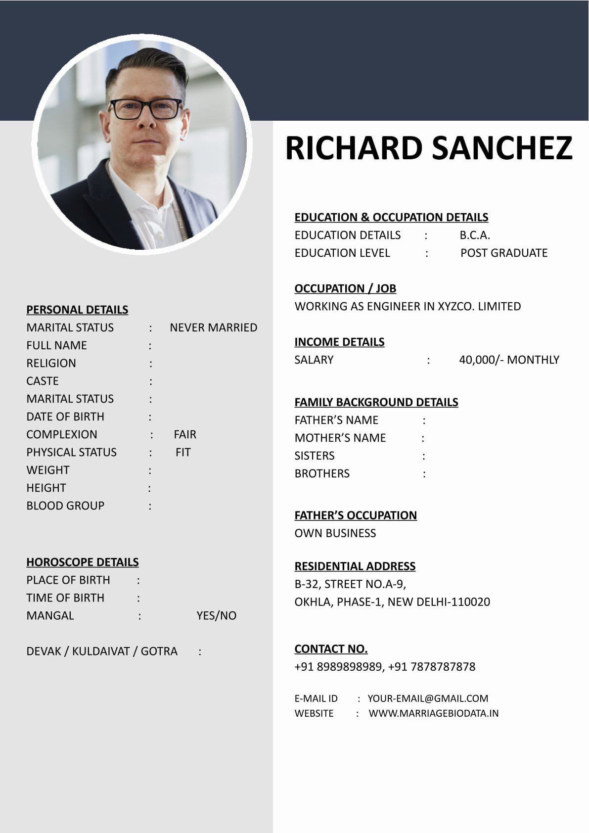 Marriage Biodata Template Word Simple Look