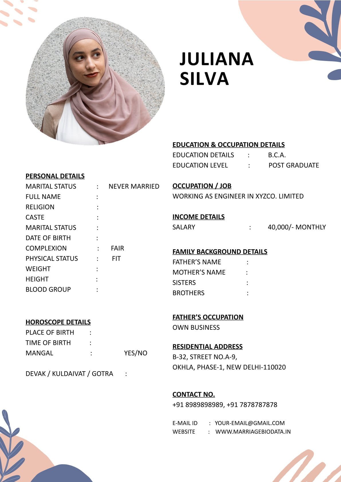 Marriage Biodata Template Word for Couples