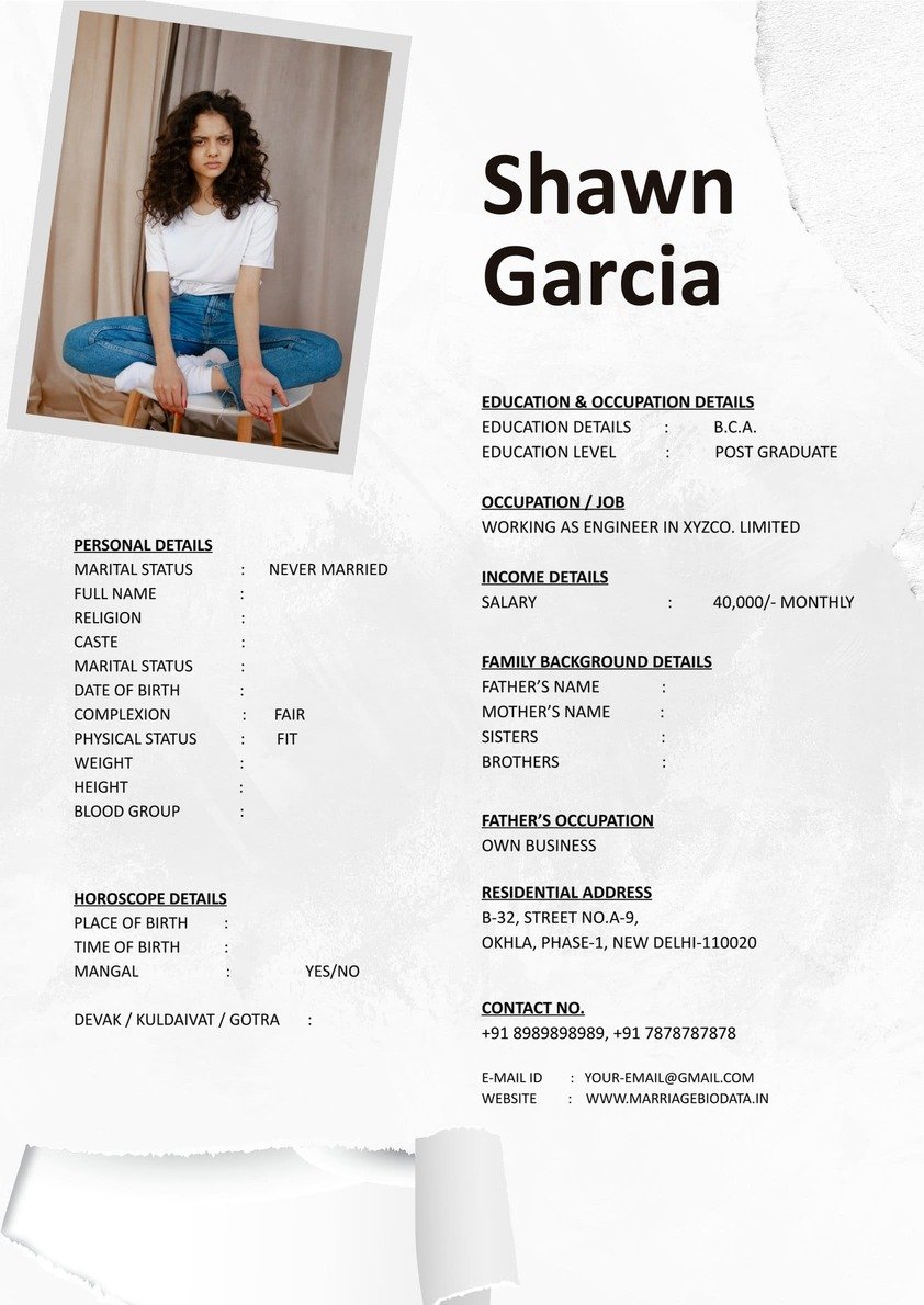 Marriage Biodata Template for Boy and Girl Word File Download