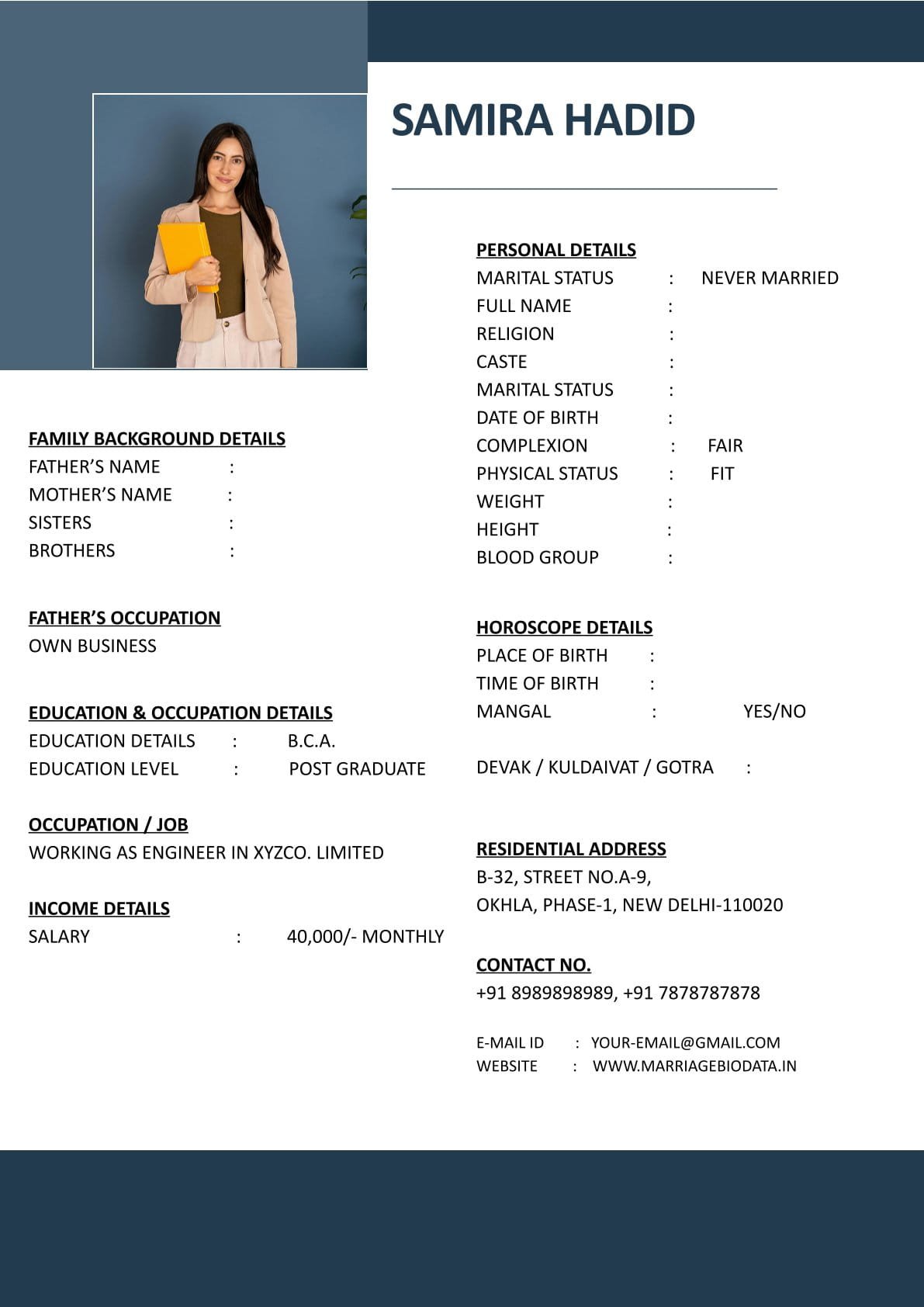 Marriage Biodata Template for Boy and Girl Word File