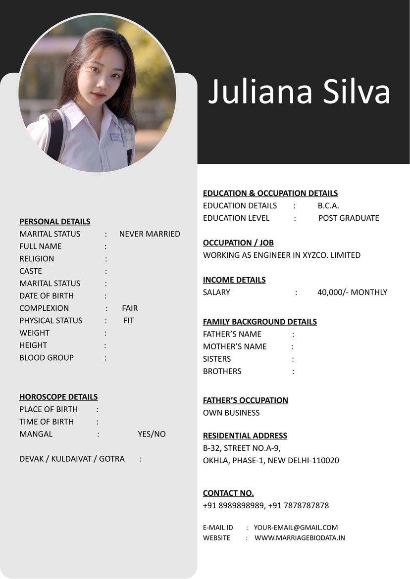 Marriage Biodata Word Format Professional Design
