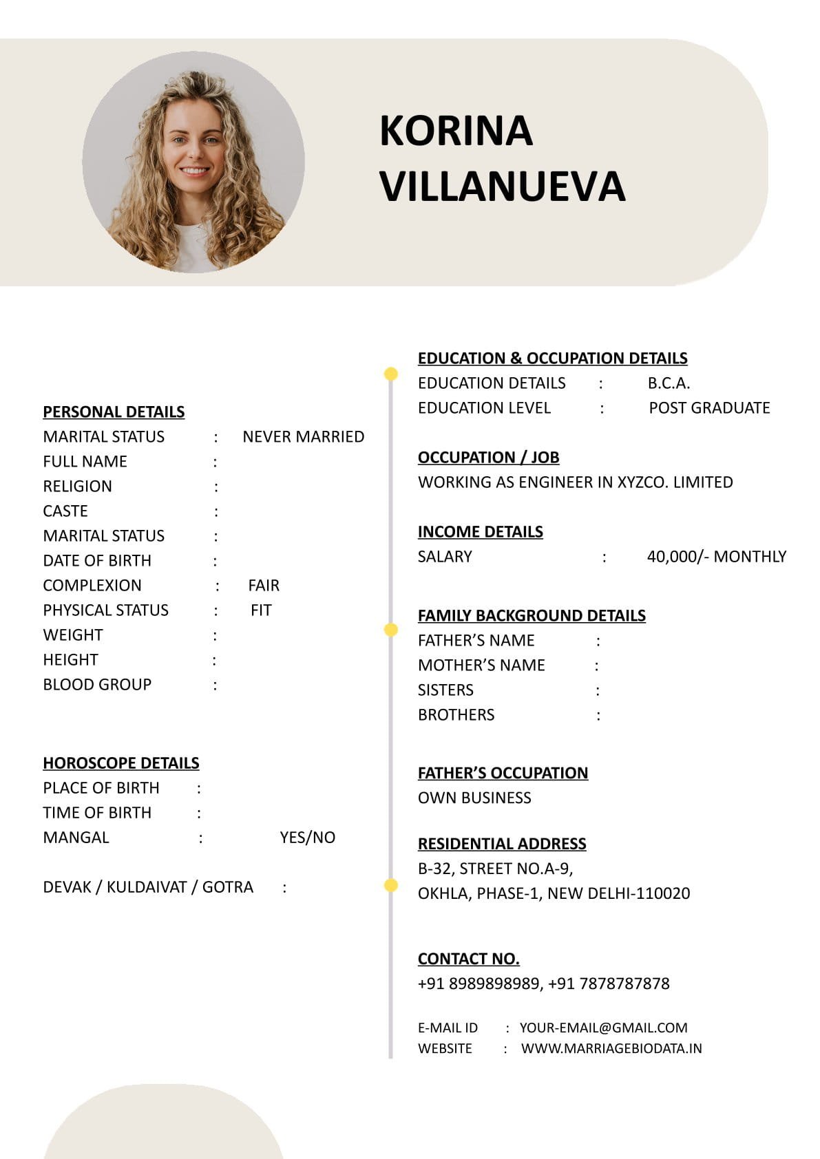 Marriage Biodata Word Template Modern Design