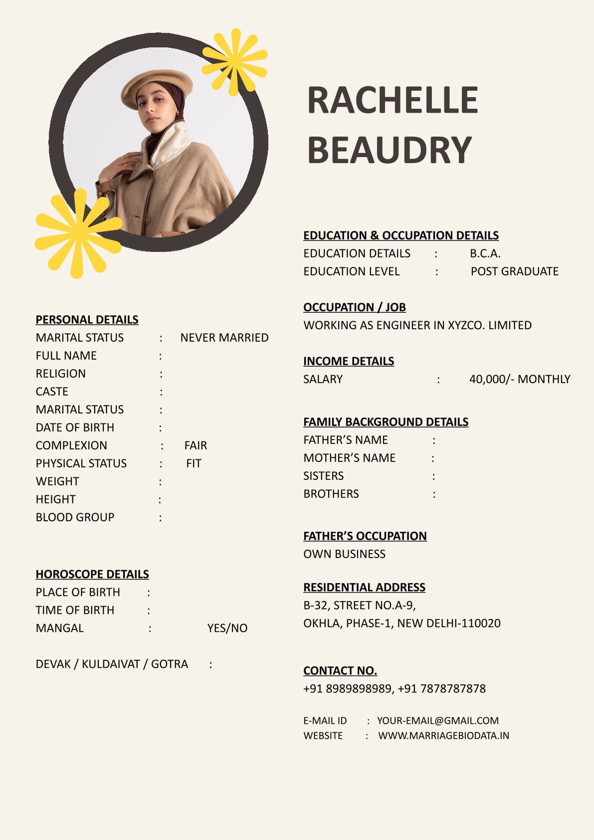 Marriage Biodata Word Template Stylish Look