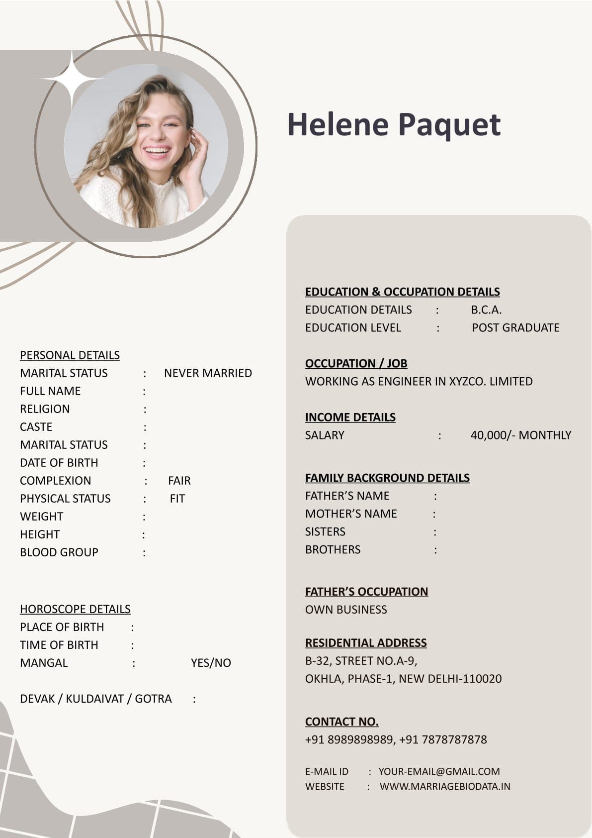 Marriage Biodata Word Template for Indian Wedding