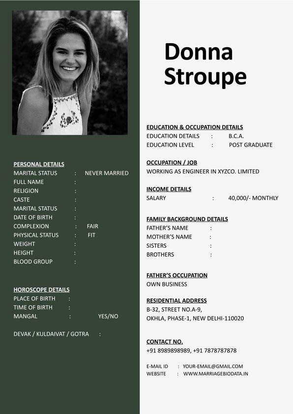 Marriage Detail Resume Word Free File