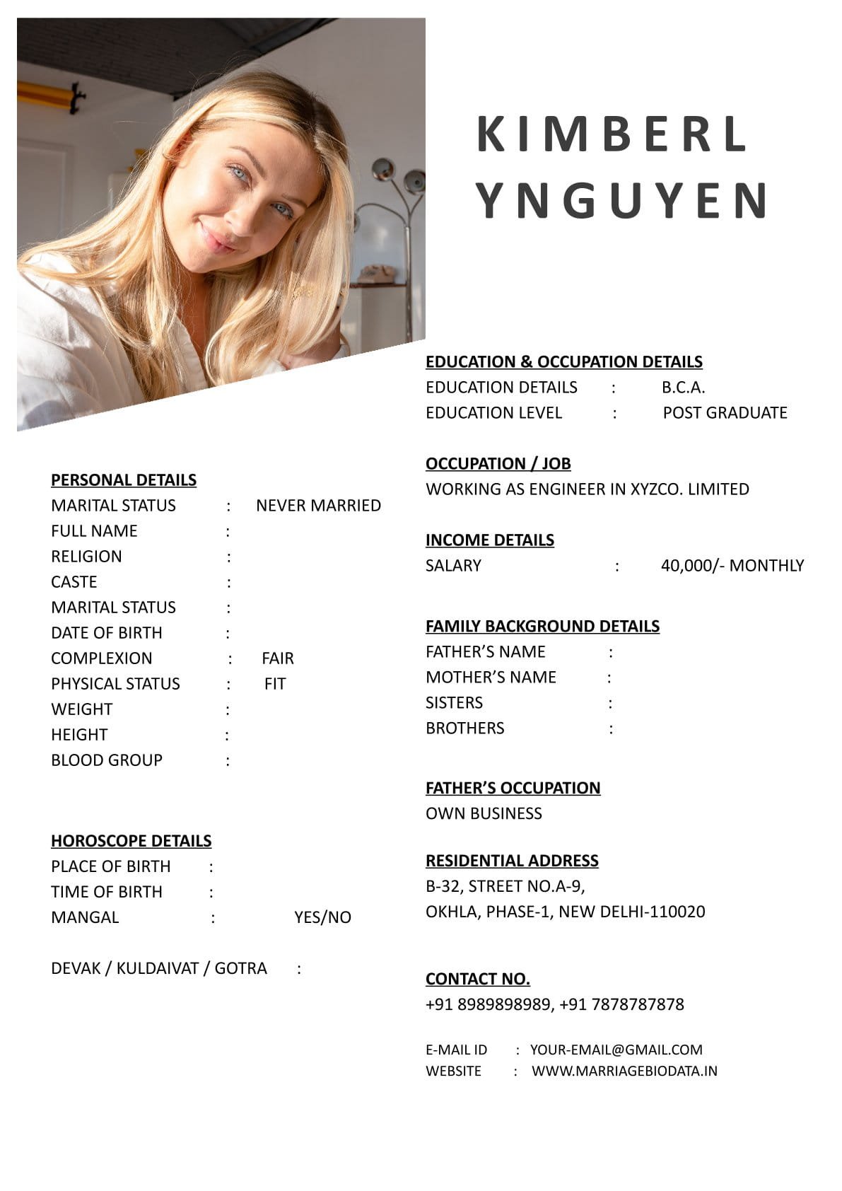 Marriage Detail Sheet Word Format Free