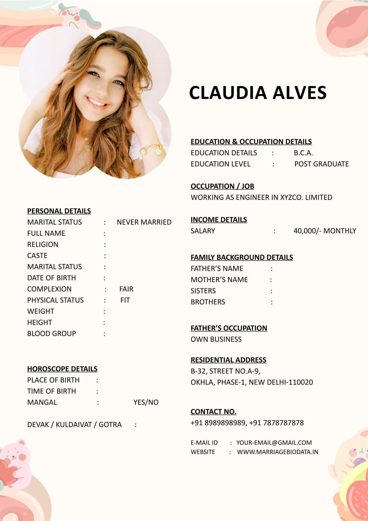 Marriage Profile Word Template Free Download