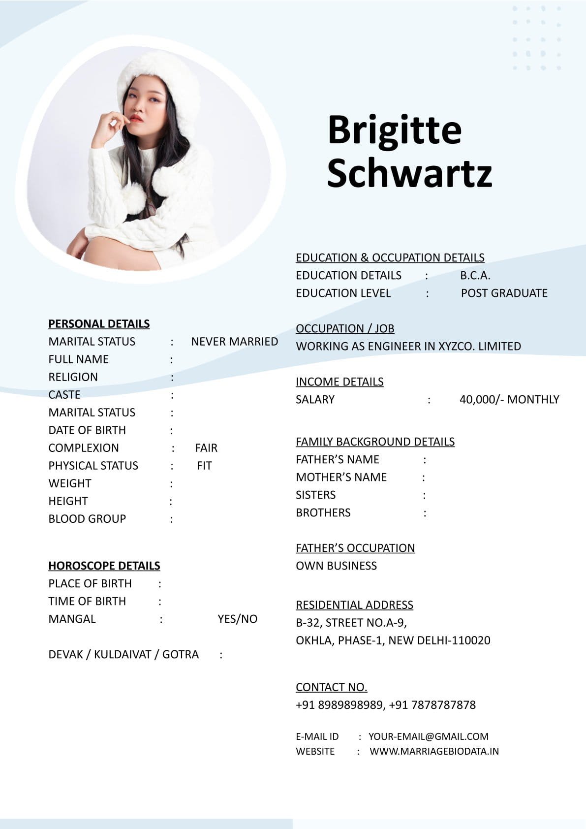 Matrimonial Bio Word Format Free File