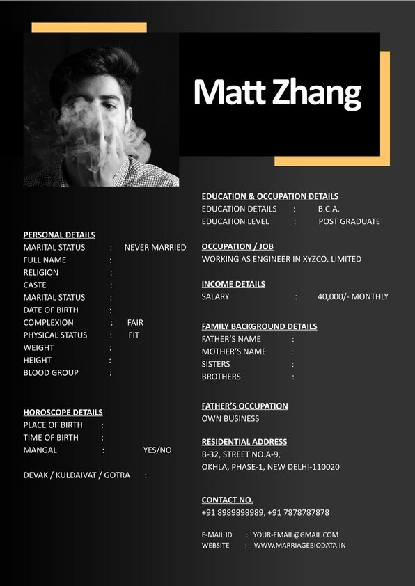 Matrimonial Sheet Word Template Free