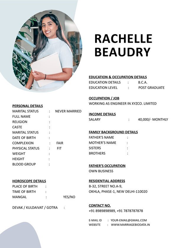 Matrimony Profile Sheet Word Template