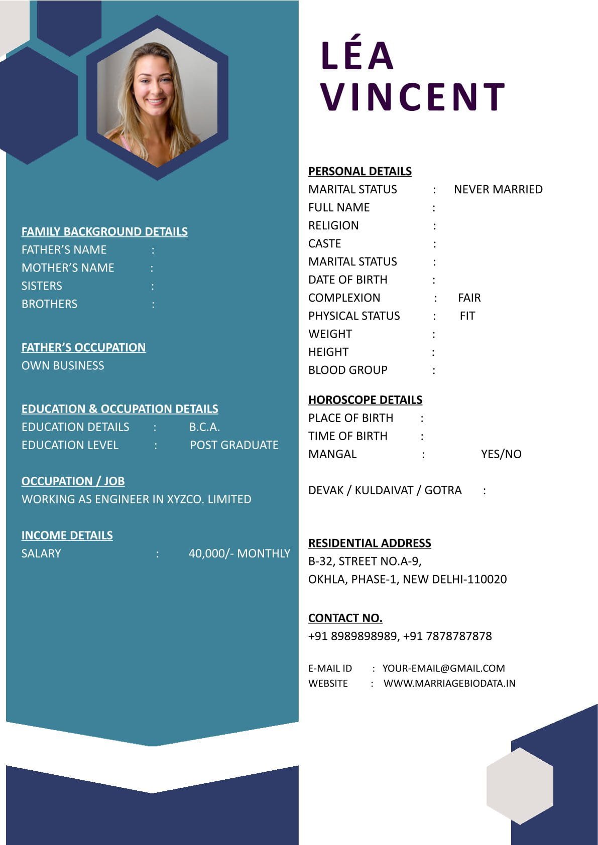 Modern Marriage Biodata Format for Boy and Girl Download