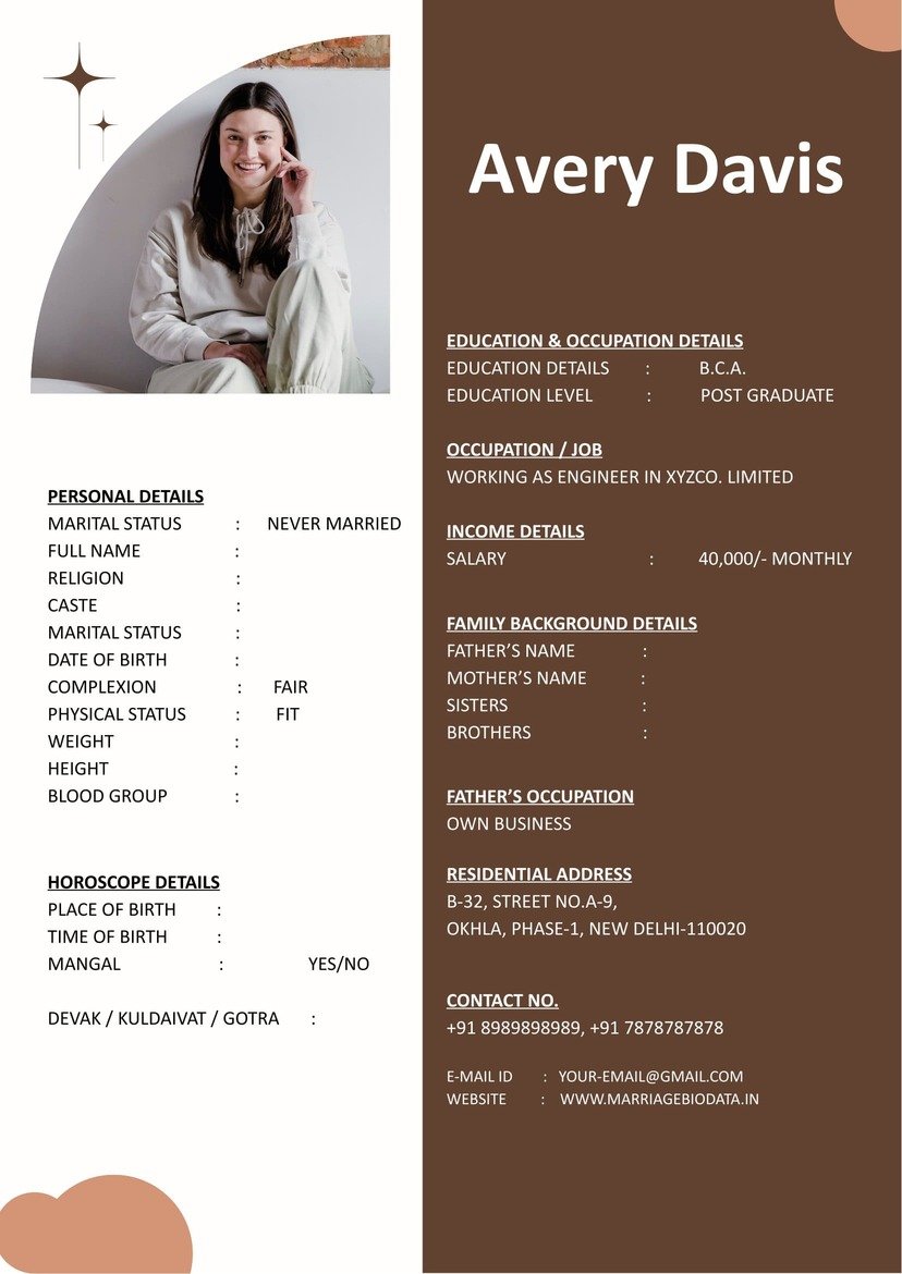Modern Marriage Biodata Word Template for Couples
