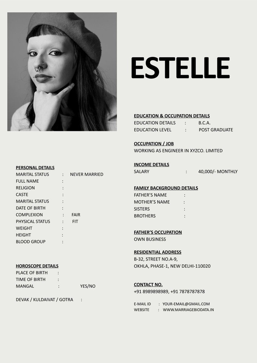 Premium Marriage Biodata Format for Indian Brides Download