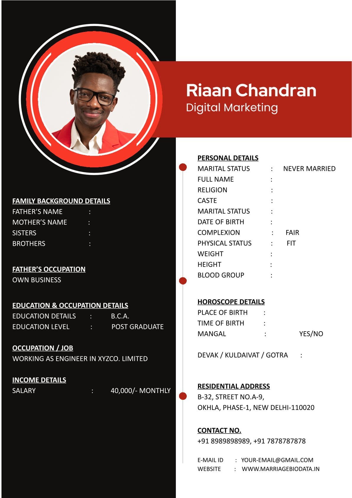 Premium Marriage Biodata Format for Indian Brides