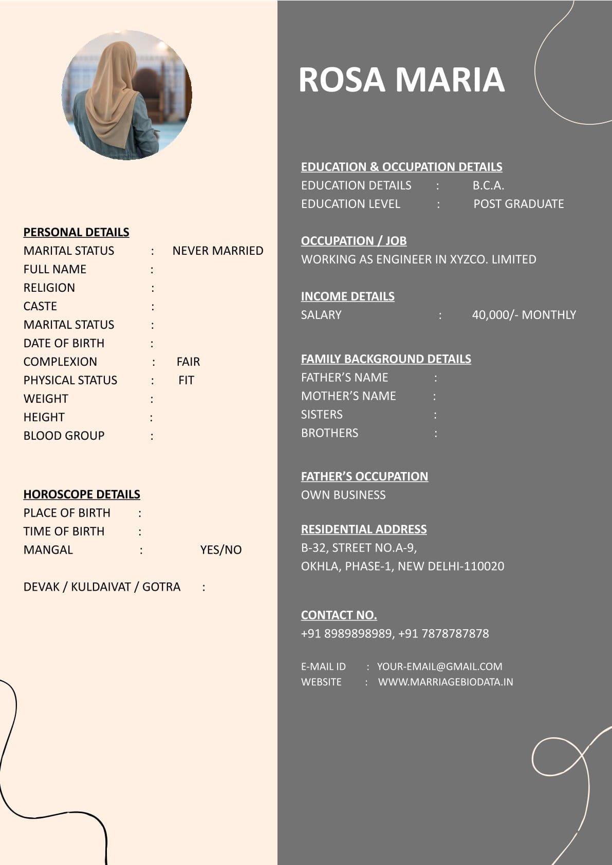 Printable Marriage Biodata Word File Free