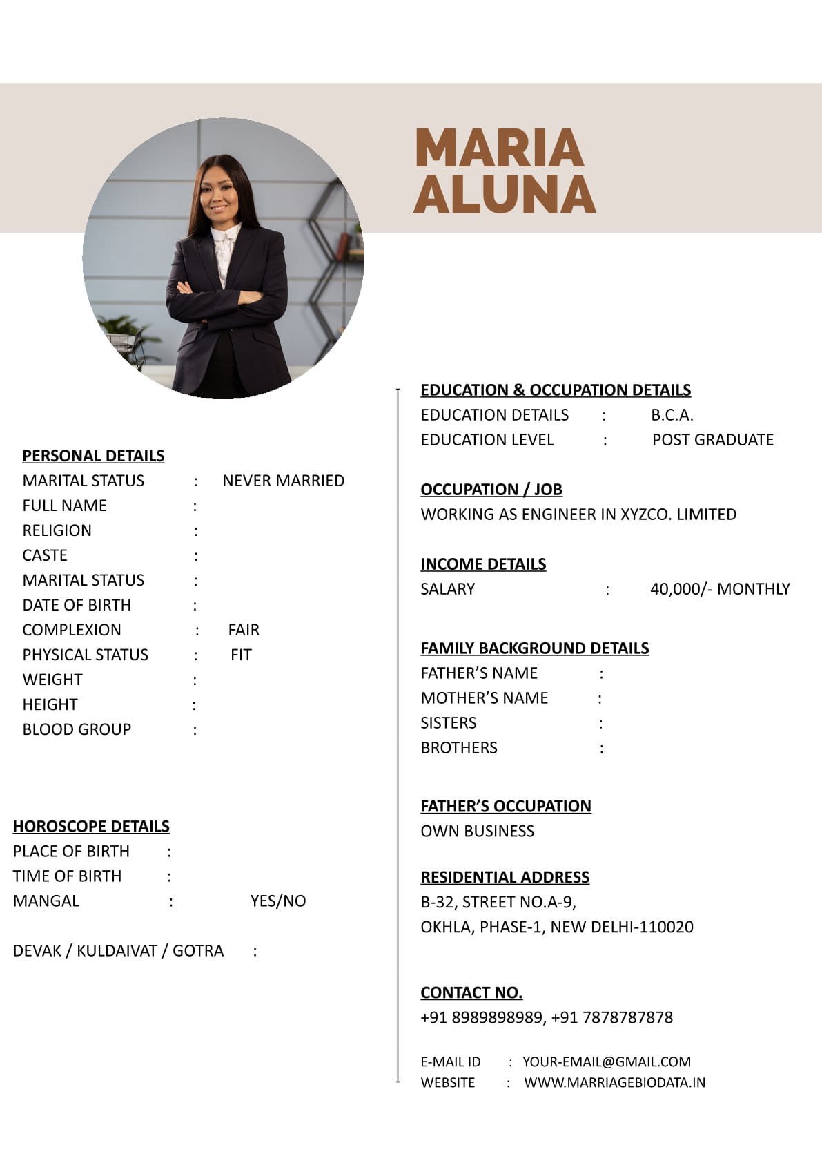 Printable Wedding Biodata Template Word Format