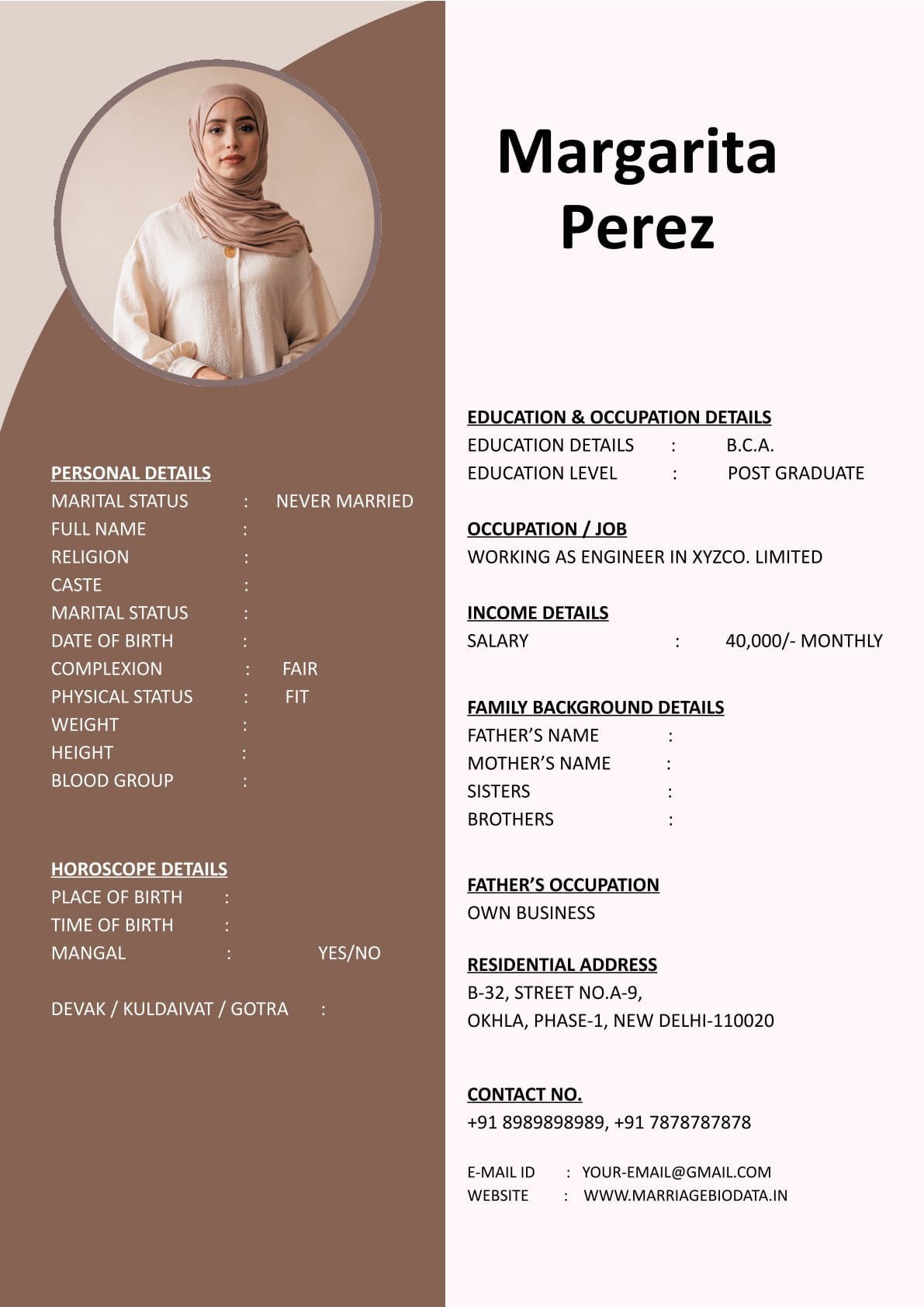 Professional Marriage Biodata Word Format Free