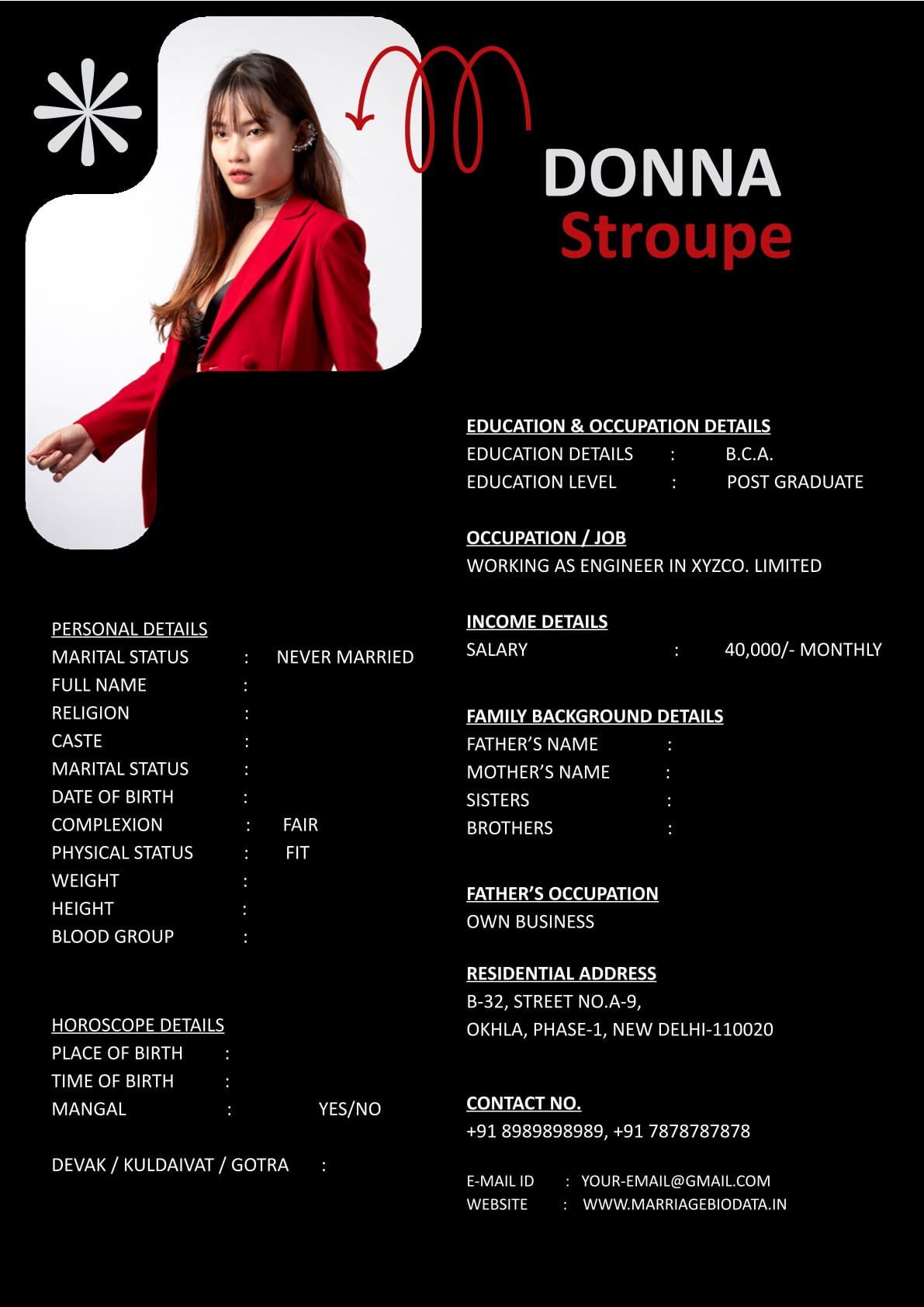Professional Marriage Biodata Word Template Free