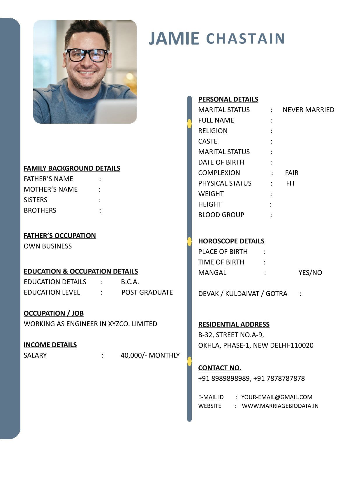 Ready Made Marriage Biodata Format in Word Download