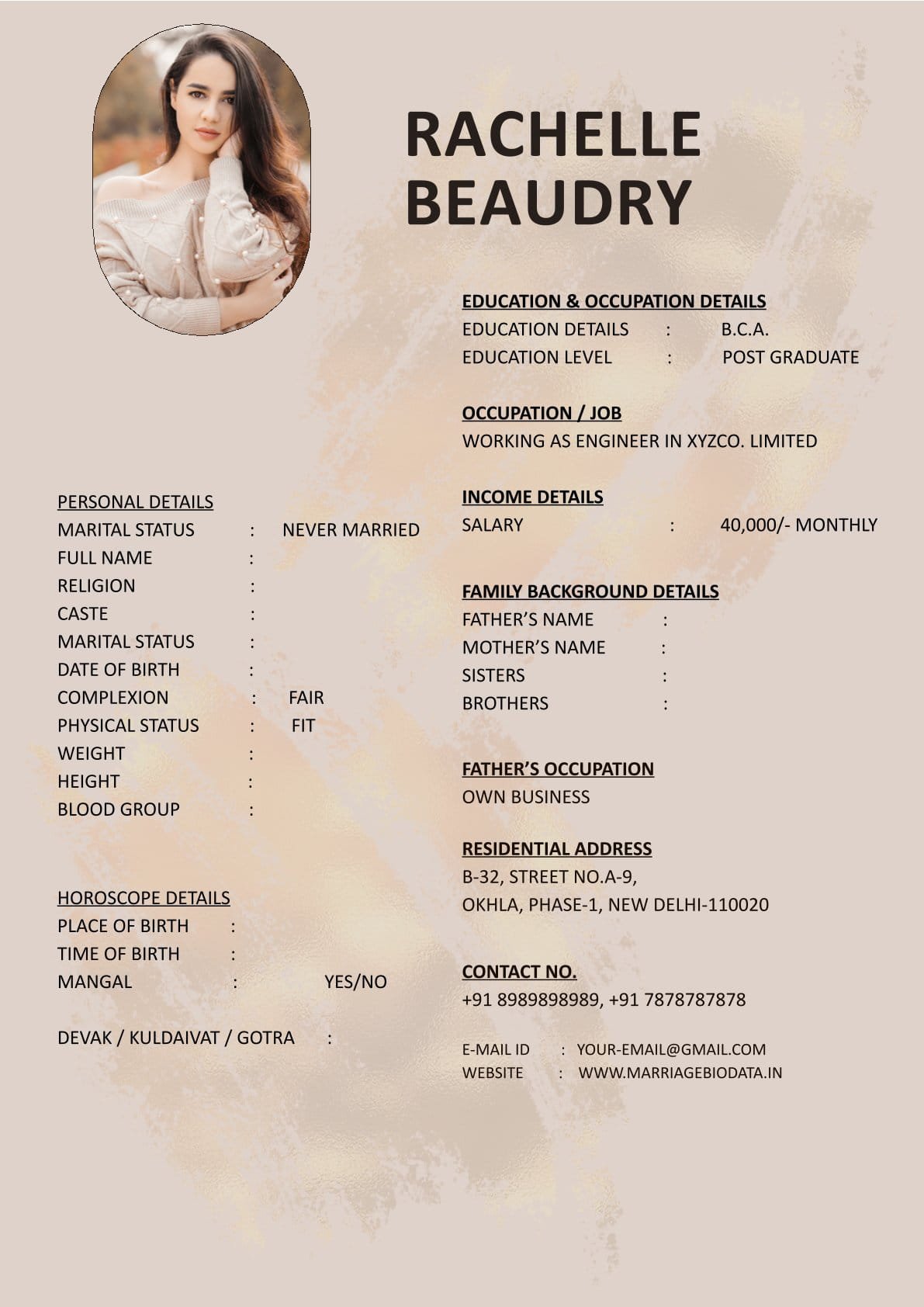 Ready to Use Marriage Biodata Word Template