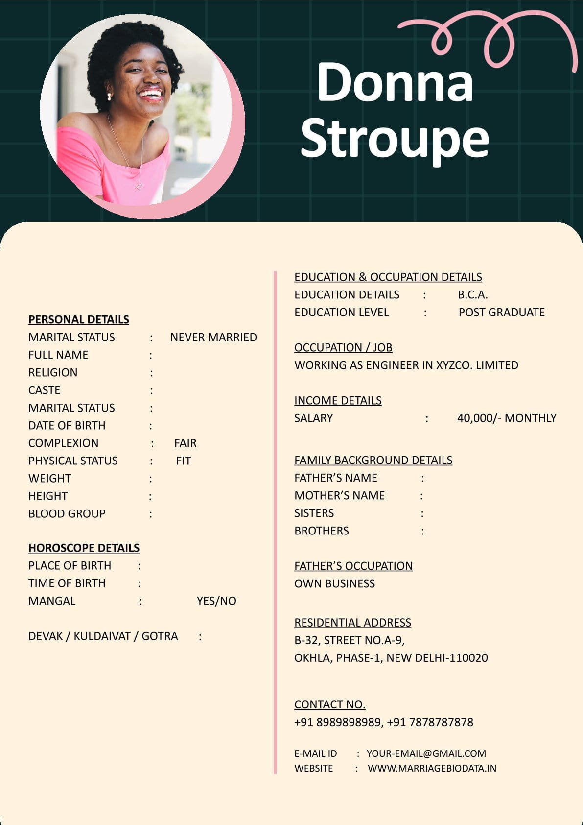 Shaadi Biodata Sheet Word Free Template