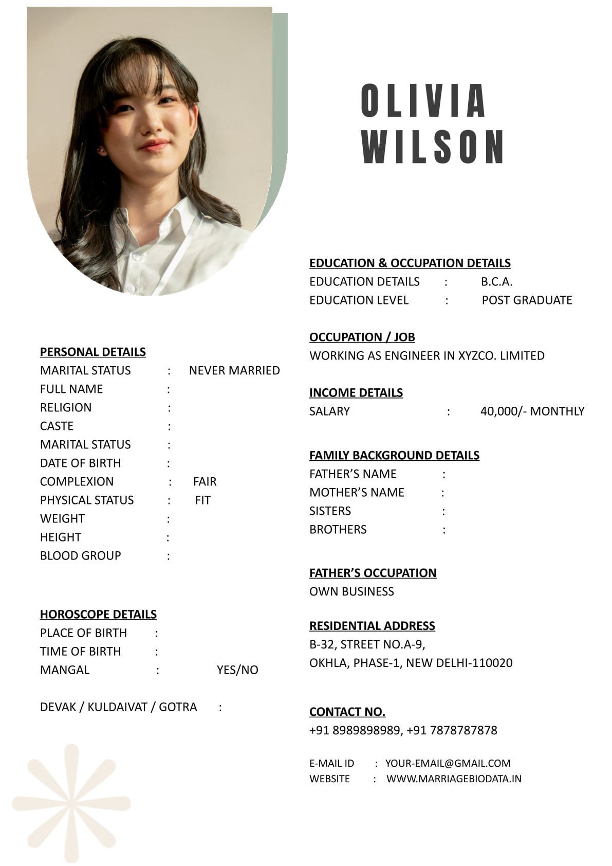 Shaadi Profile Template Word Free Download