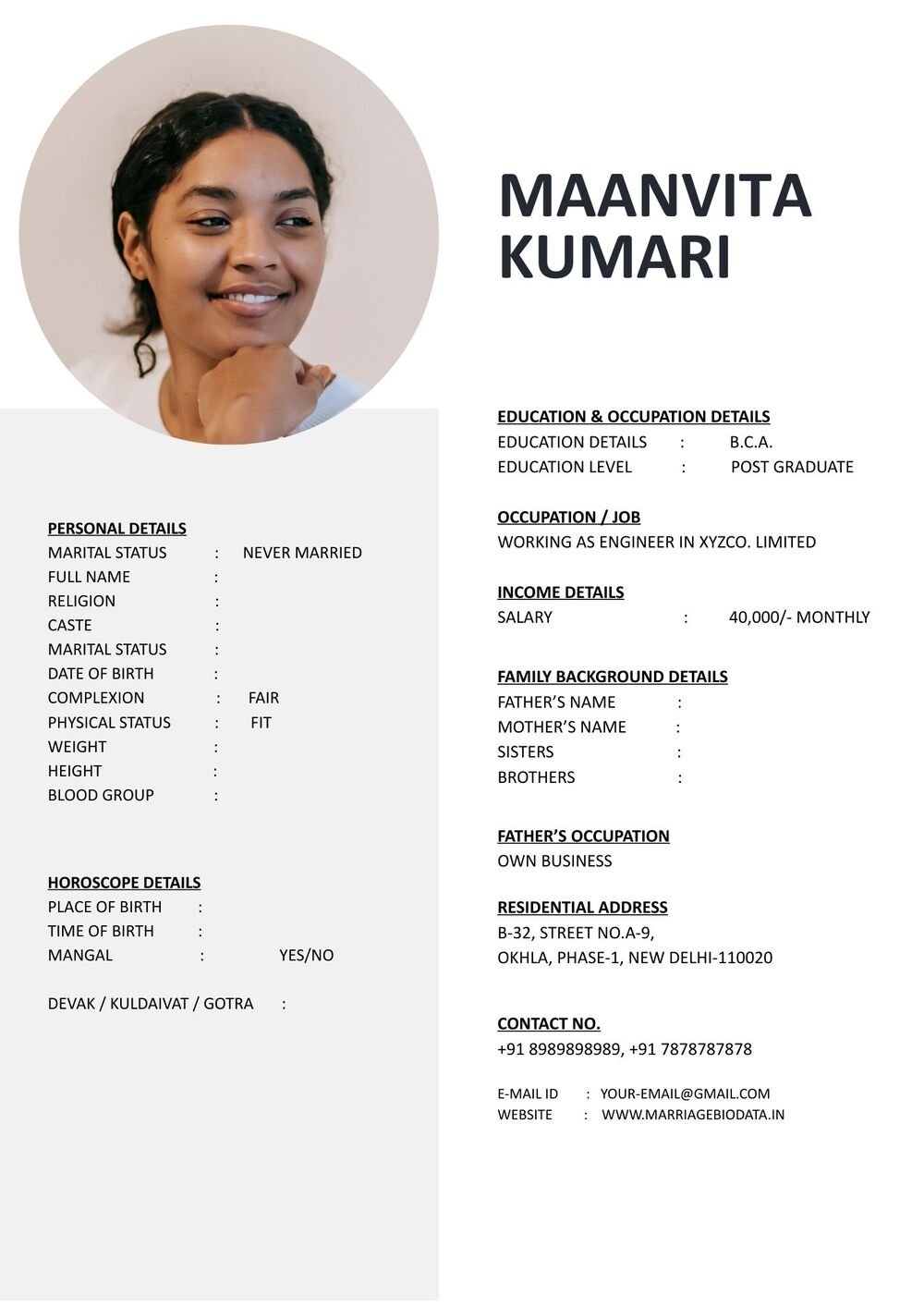 Shaadi Resume Format Word Free Download