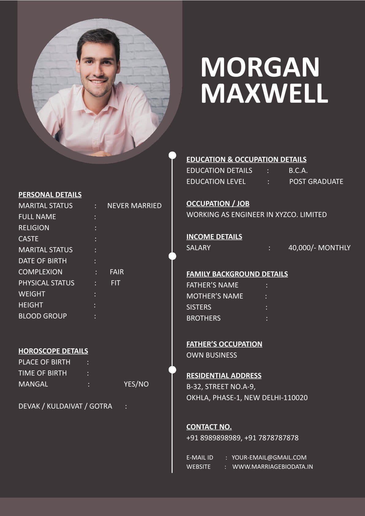 Simple Wedding Biodata Template Word Free