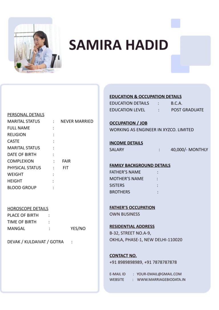 Shaadi Biodata Word Format Modern Style – MarriageBiodata.in