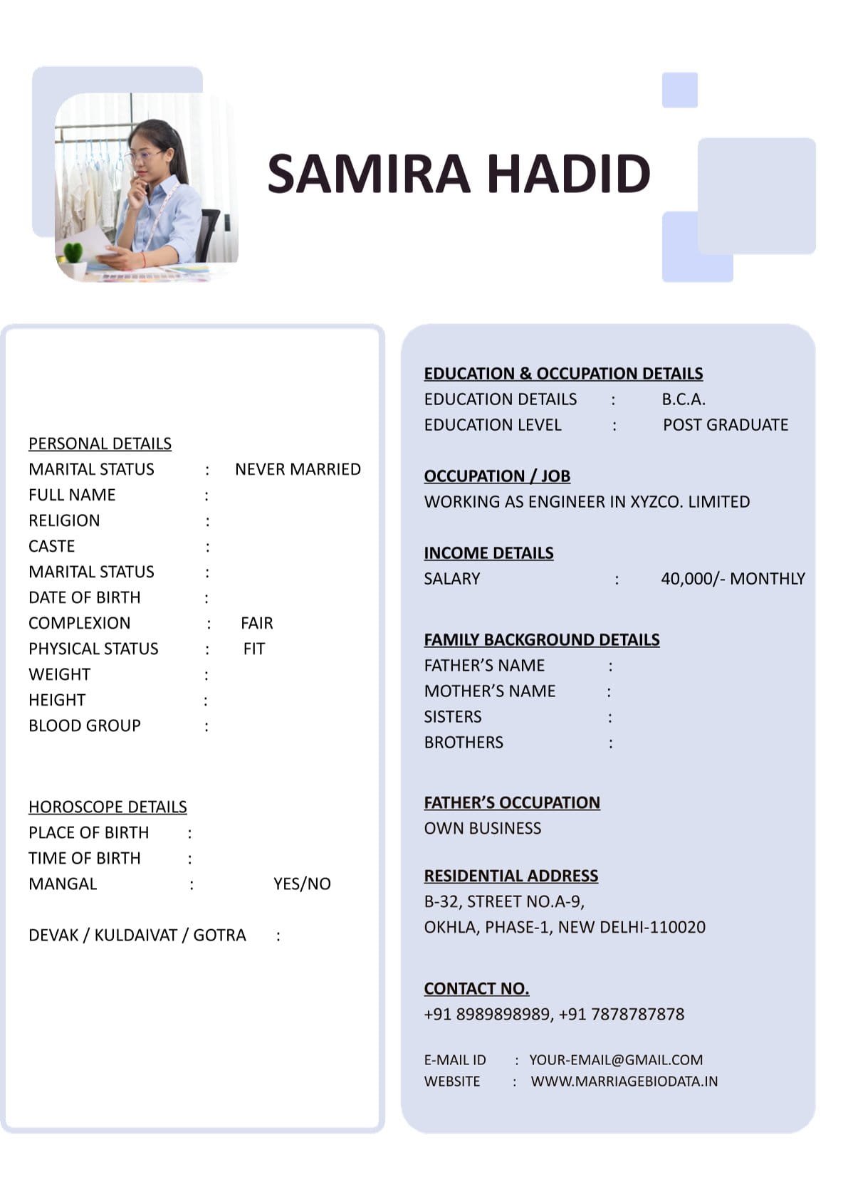 Stylish Marriage Biodata Word Format for Download