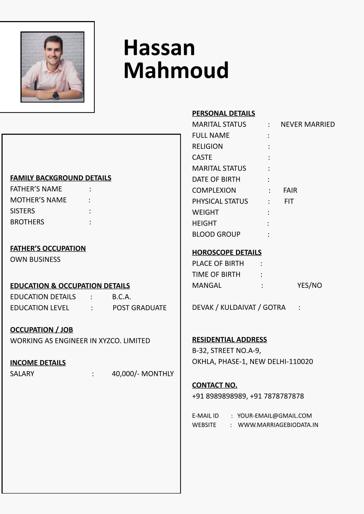 Stylish Wedding Biodata Format for Bride and Groom