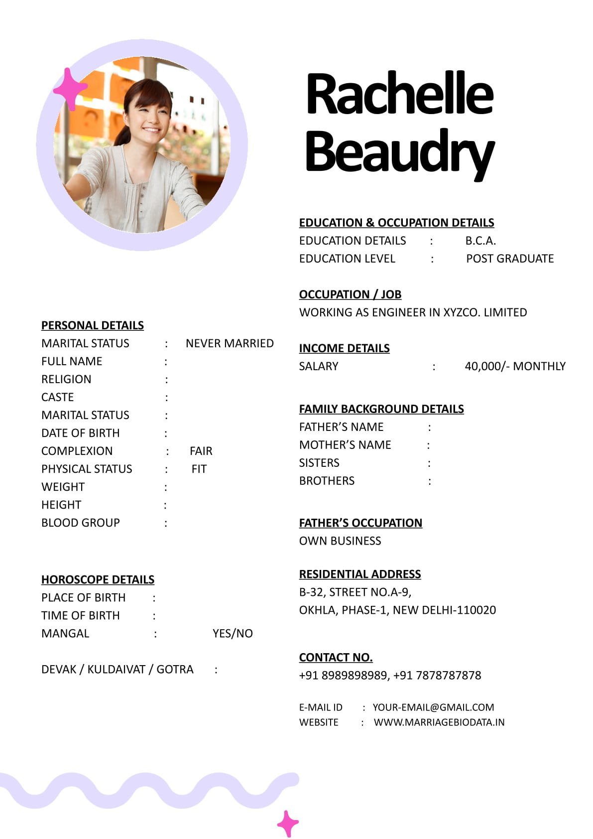 Wedding Bio Format Word Editable Template