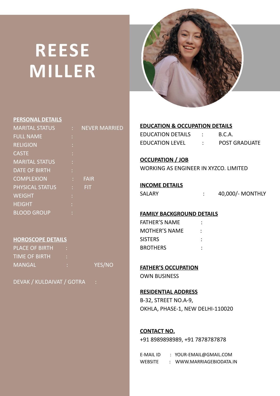 Wedding Biodata Template Word for Indian Users