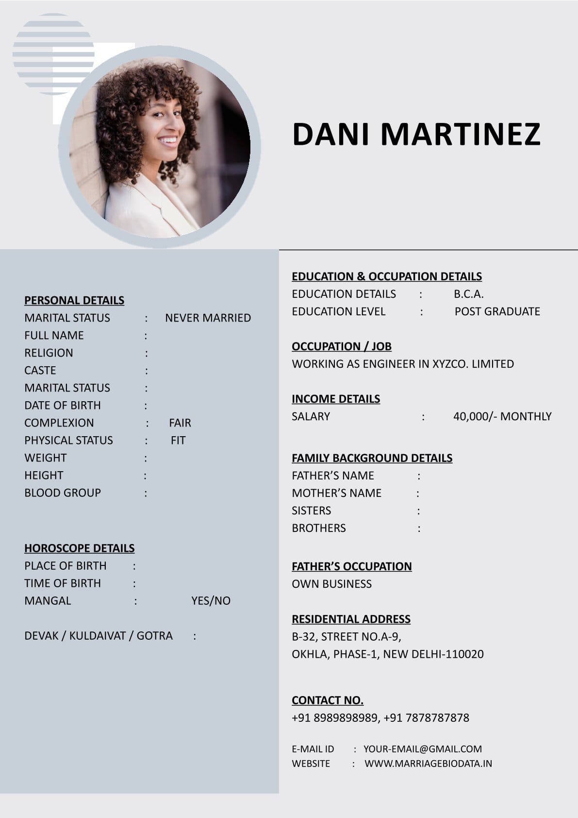 Wedding Biodata Word Template Clean Design