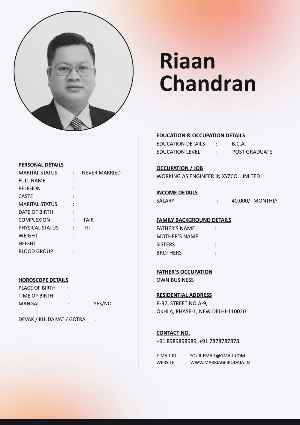 Wedding Resume Creator Word Template