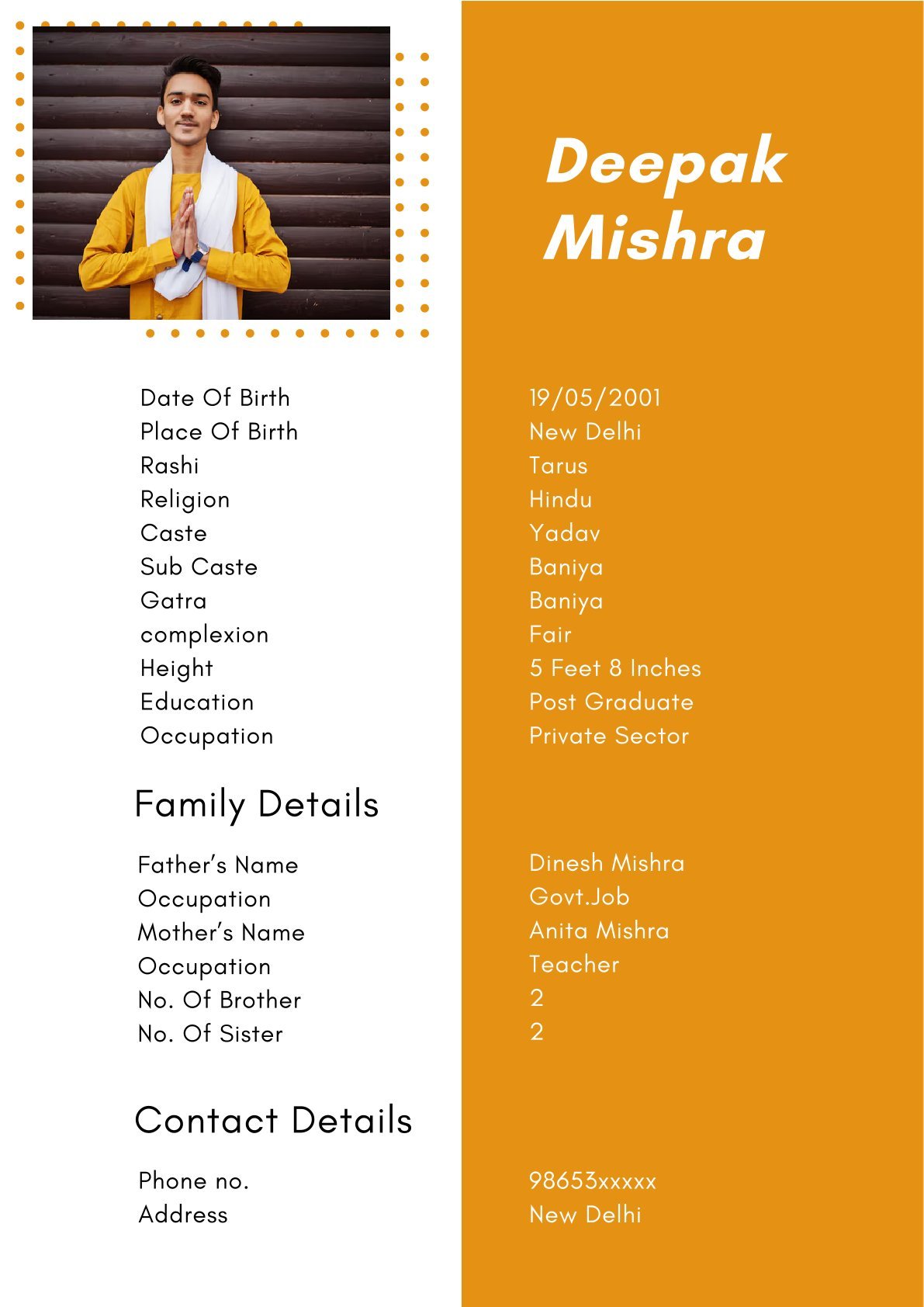 Editable Hindu Boy Biodata Template