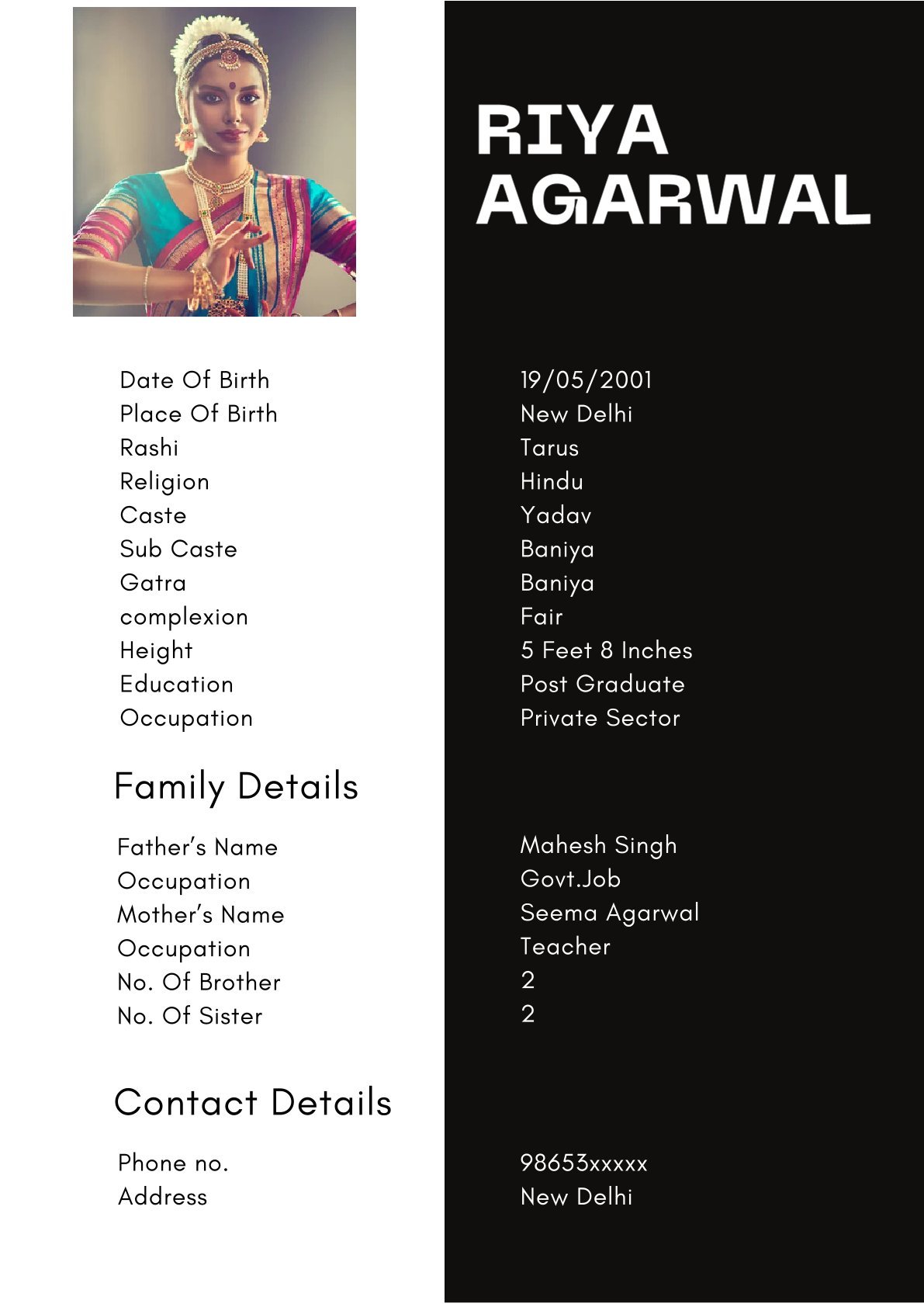 Elegant Hindu Bride Biodata Format