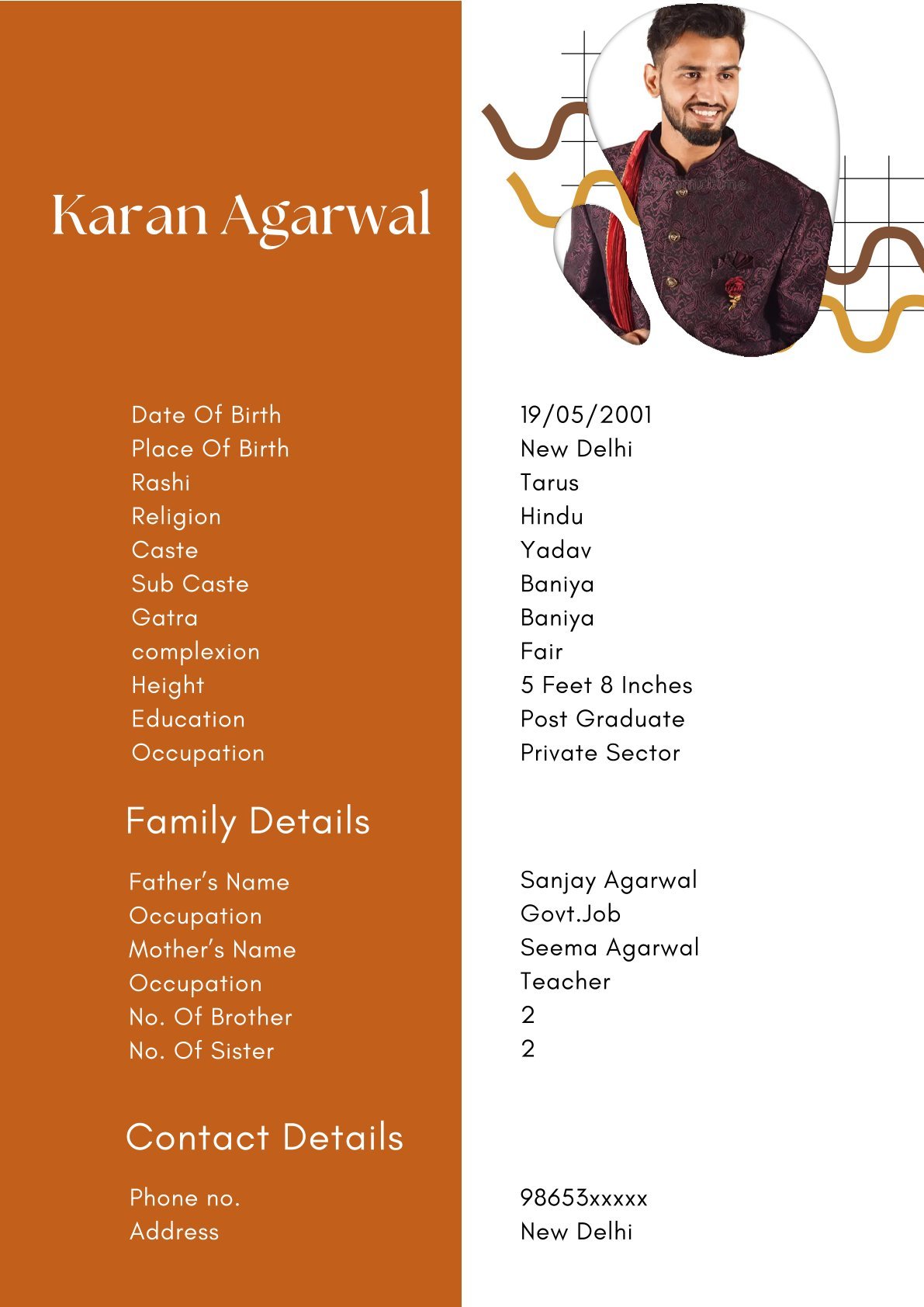 Elegant Hindu Groom Biodata Format