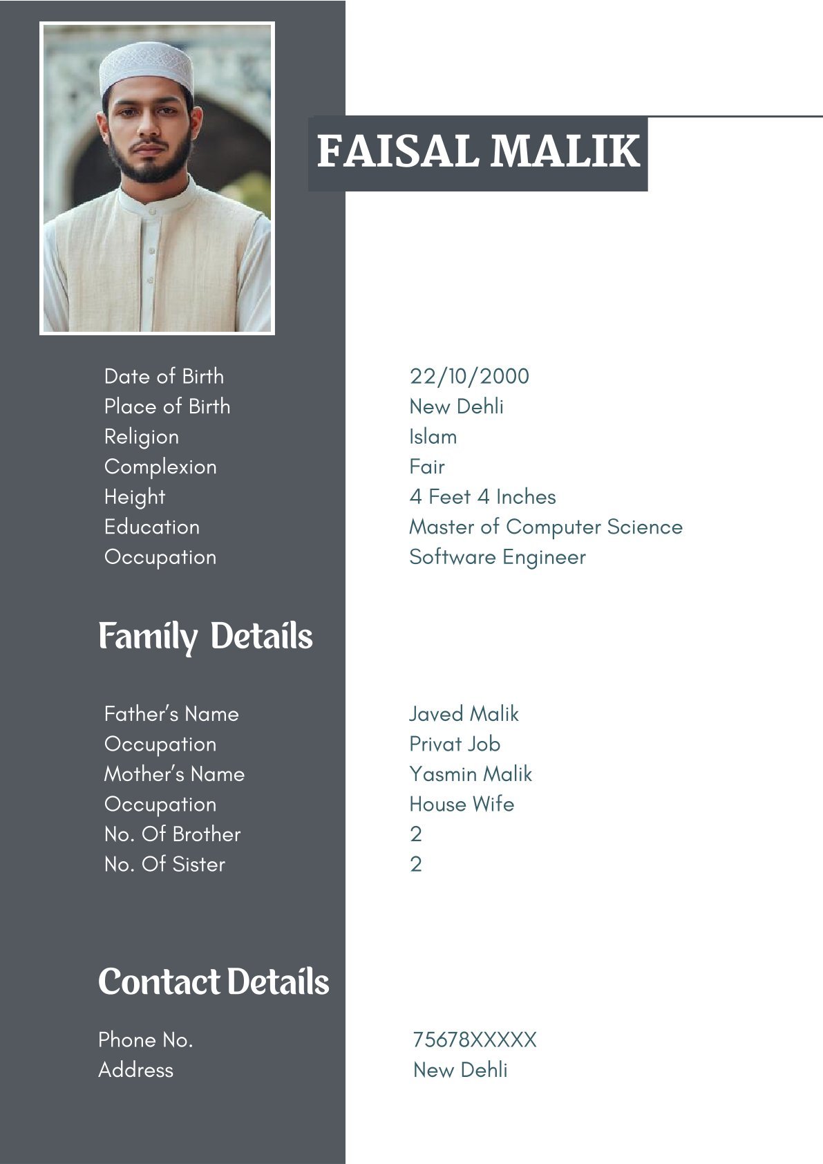 Islamic Marriage Biodata Format for Boy