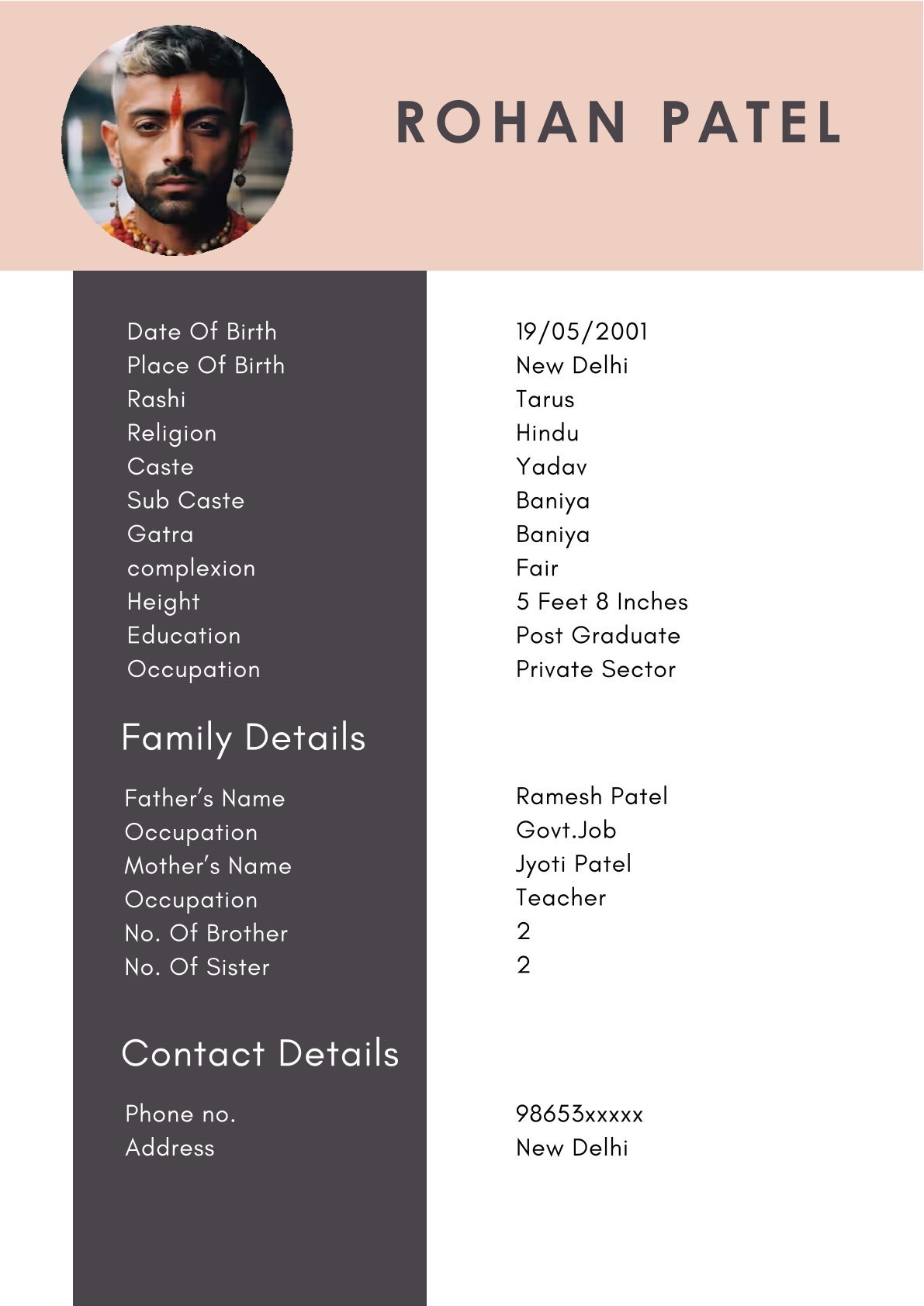 Latest Hindu Boy Marriage Biodata Format