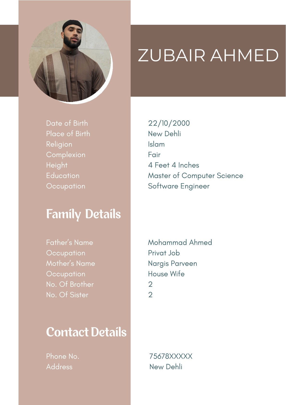 Latest Muslim Boy Biodata Format for Marriage