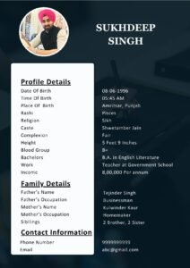 Latest Sikh Groom Marriage Biodata Format