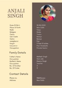 Modern Hindu Girl Marriage Biodata Template