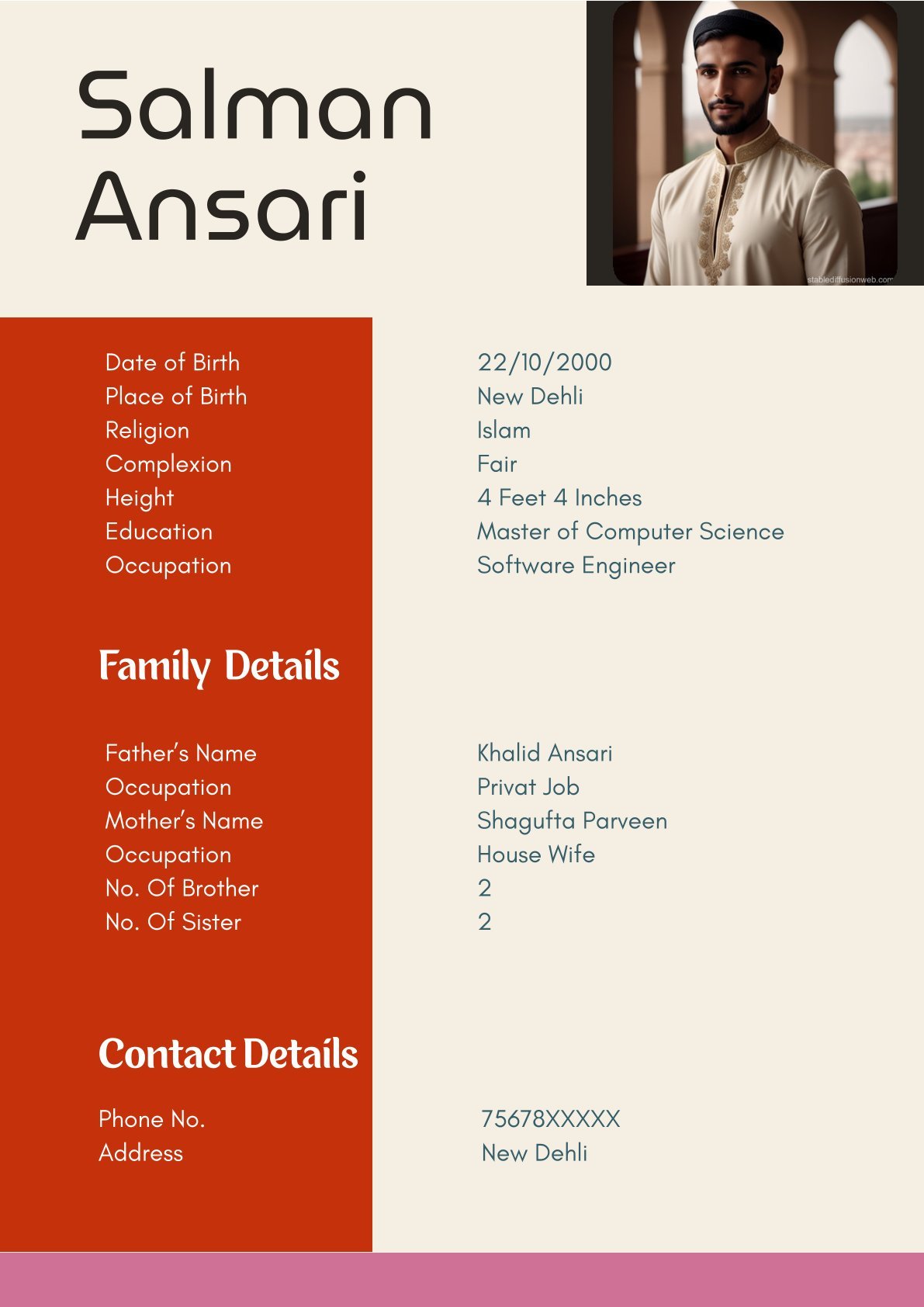 Modern Muslim Boy Biodata Format