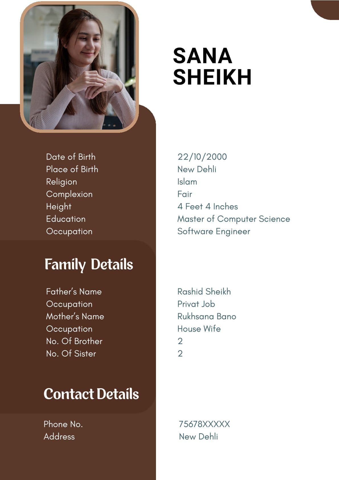 Modern Muslim Girl Biodata Format