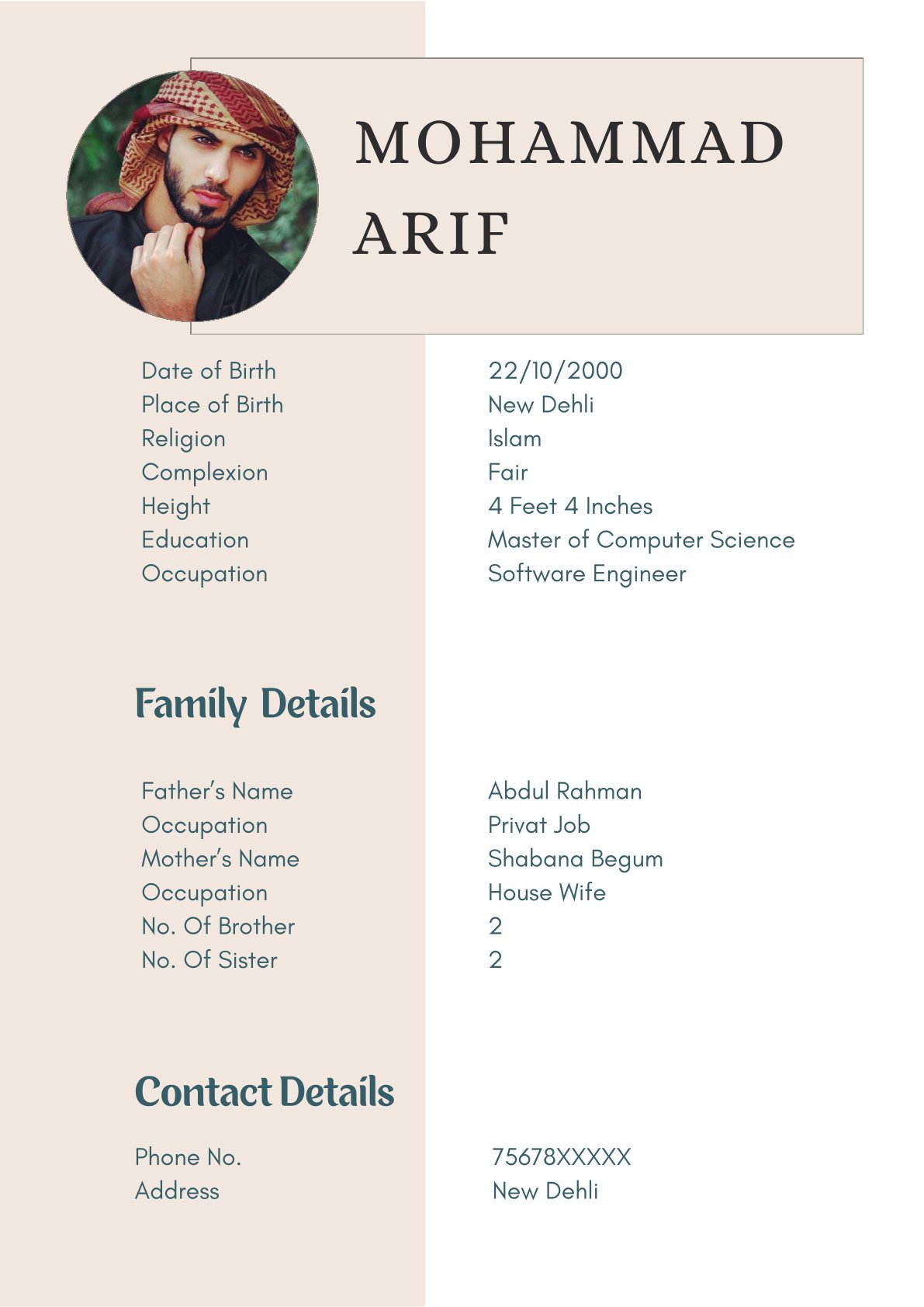 Muslim Boy Marriage Biodata Format