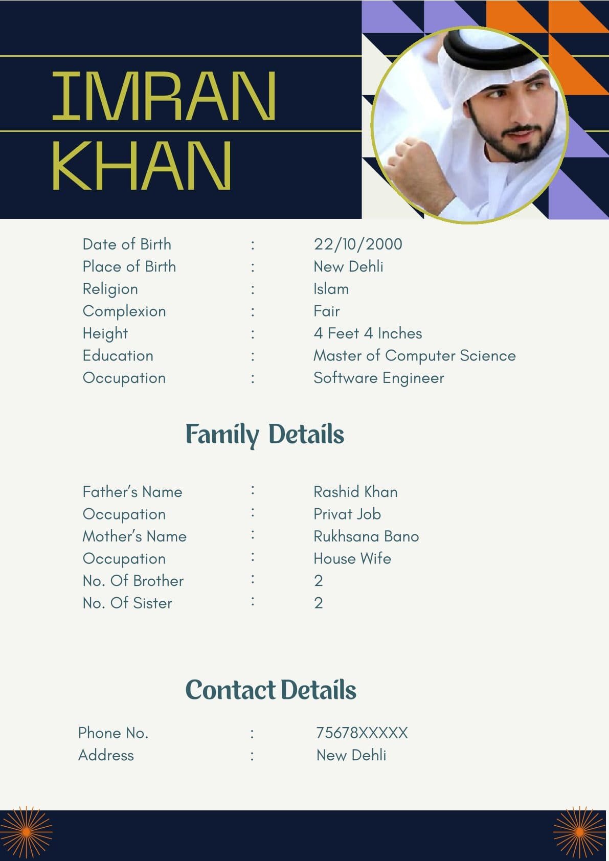 Simple Muslim Boy Biodata Template