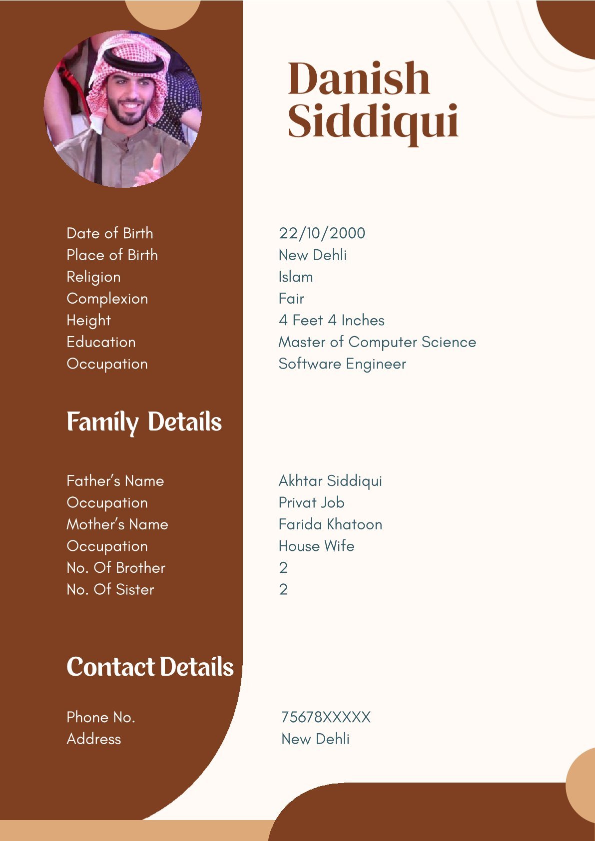Stylish Muslim Boy Marriage Biodata
