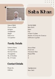 Stylish Muslim Girl Biodata Format for Marriage